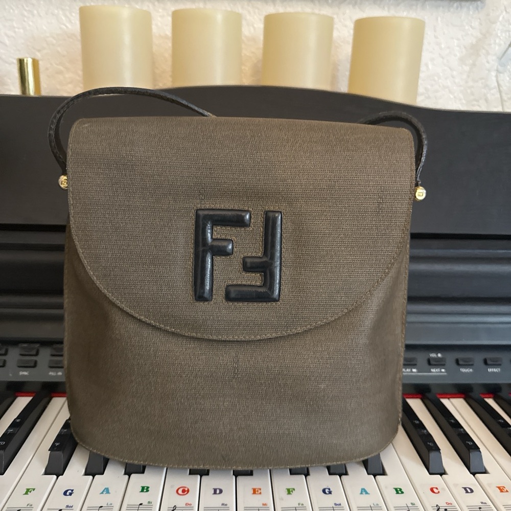 Fendi Khaki Crossbody Bag with Black Logo